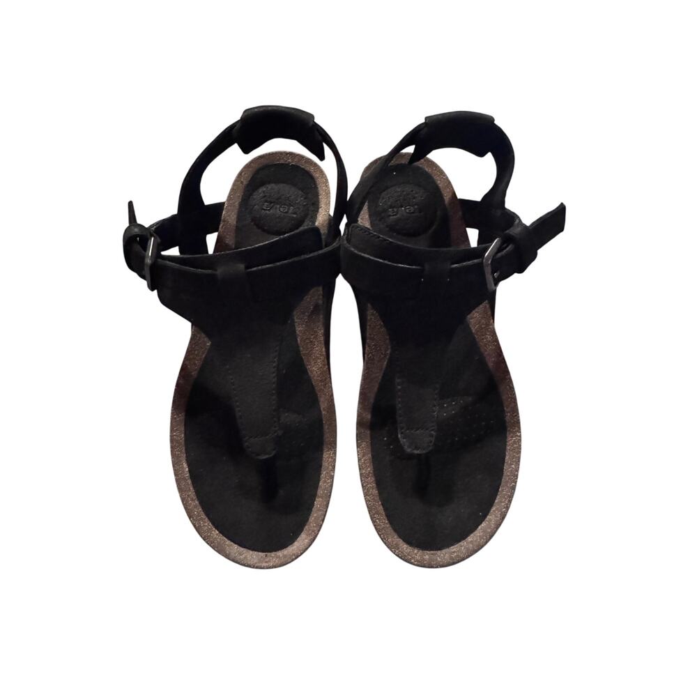 Teva Mahonia 3 Point Black Nubuck Leather Cork Wedge Sandals sz 7.5